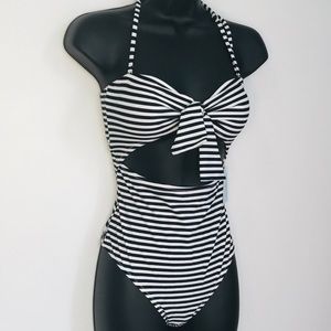 Bathing suit one piece black white striped NEW with tags